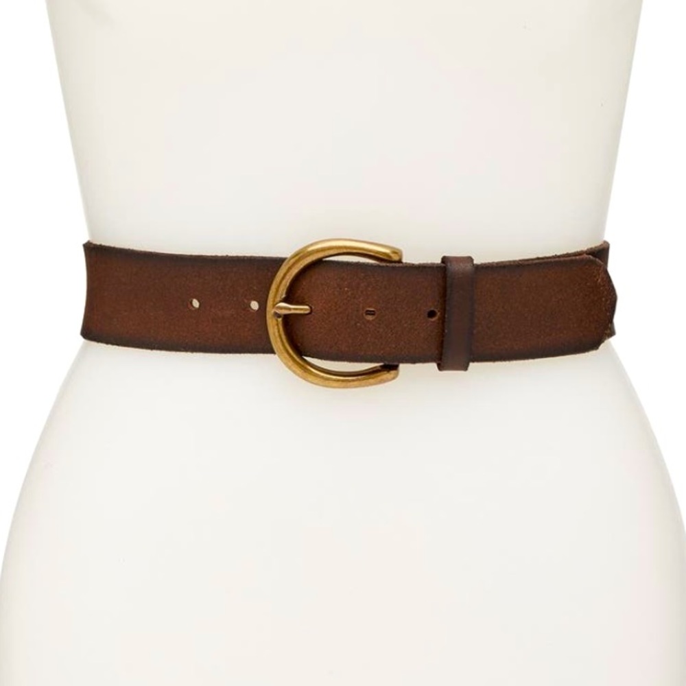 Frye Brown Leather Belt with Gold Buckle